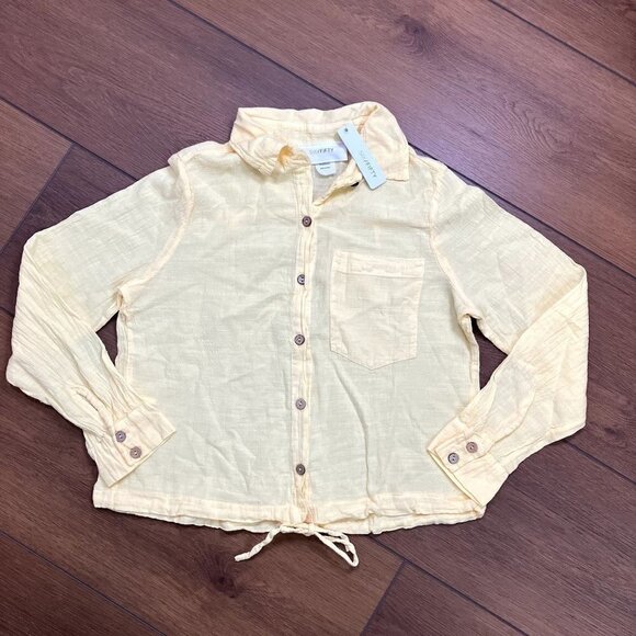 Six/Fifty NWT Button-up Cropped Yellow Long Sleeve Shirt Sz M - Picture 1 of 5